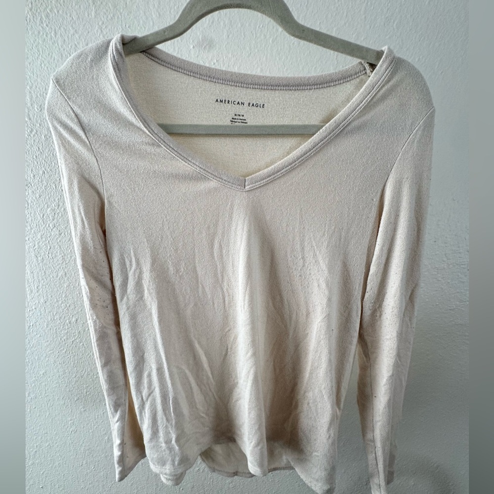American Eagle Outfitters Women's Cream Long Sleeve Top